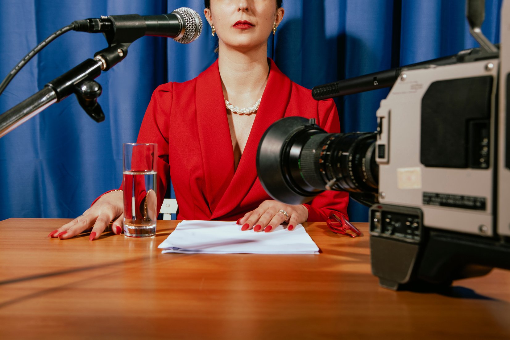 Newscaster Waiting for Start